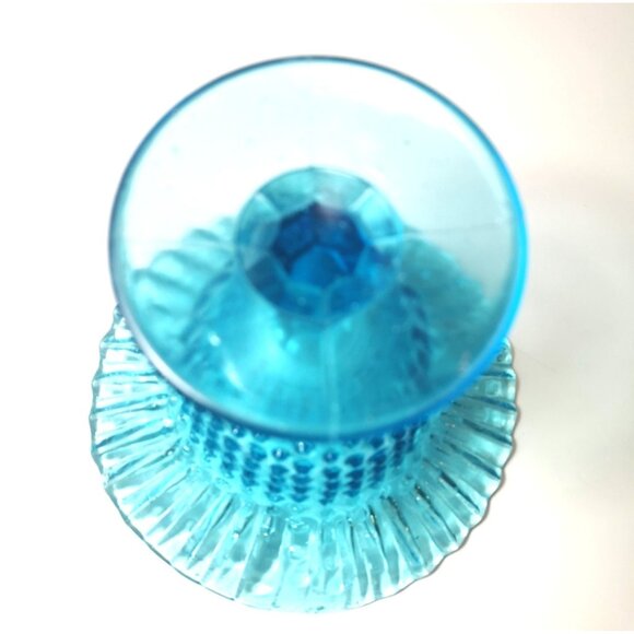Blue Ruffle Hobnail Compote Dish Fenton Art Glass UV Reactive Circa 1940s - Picture 4 of 10